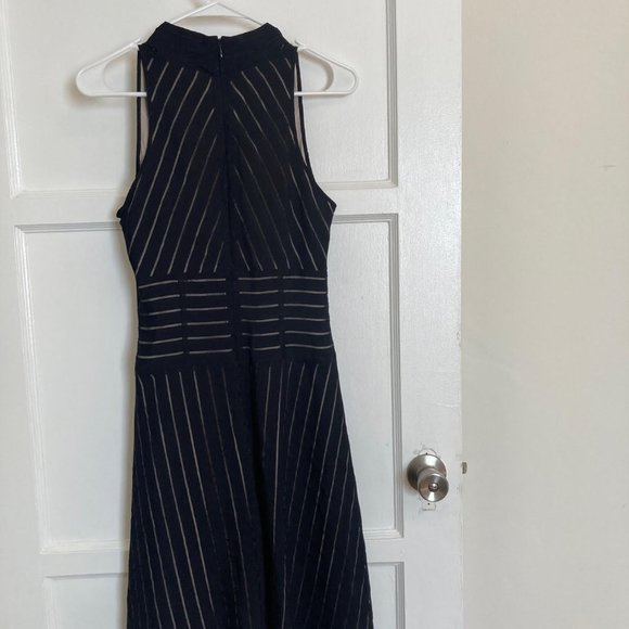 Marc New York Black with Nude Sheer Stripe Sleeveless A Line Dress [Size 4] - Picture 3 of 4